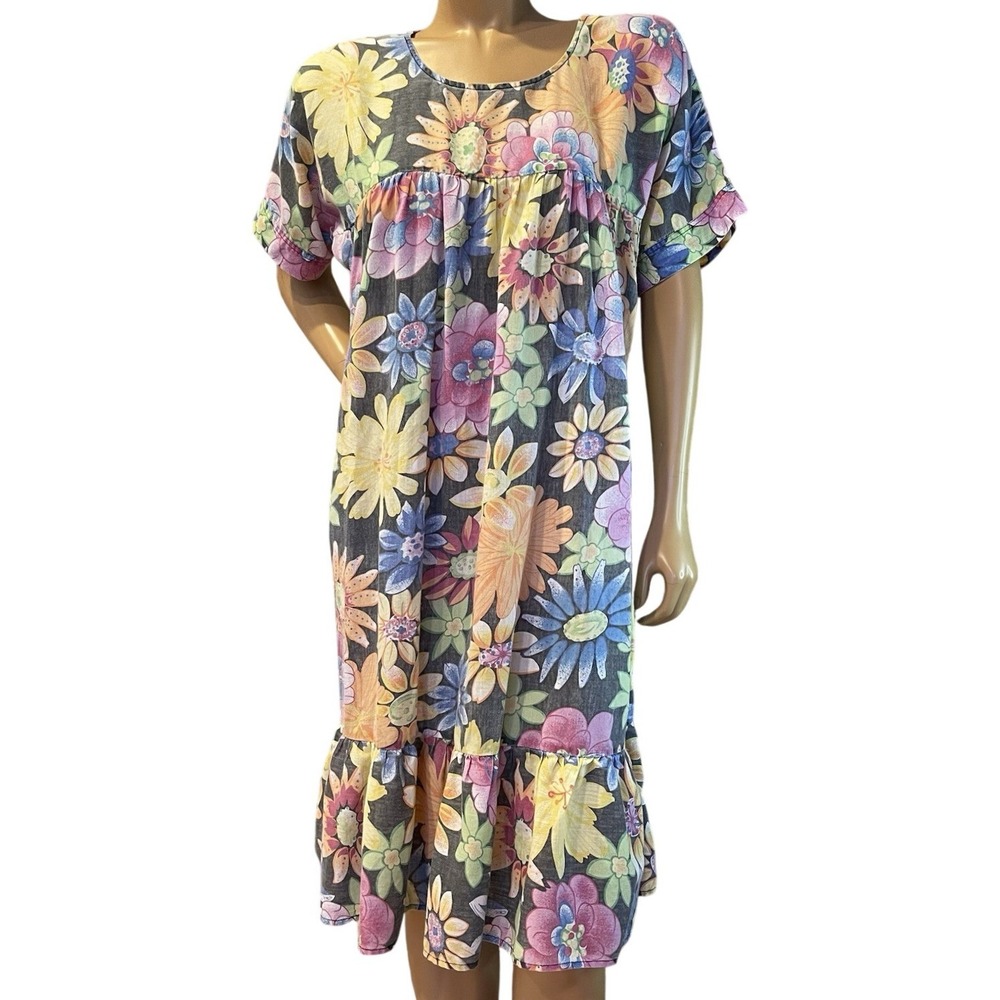 Vintage 90s CW Classics Multicolor Floral MuuMuu Patio Duster House Dress Large